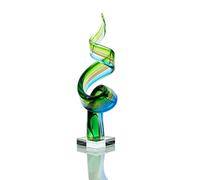 Designer Escultura Grande de Cristal - Diseño - Contrastes cromáticos en Azul y Verde - Mano - Exclusivo único Cristal Escultura