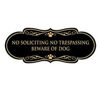 Designer Paws, No Soliciting No Trespassing Beware of Dog Sign (Oro negro) - Mediano