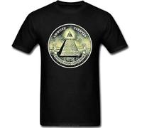 Designer T Shirt Men Illuminati All Seeing Eye Pyramid Dollar Freemason God Round Neck Short Sleeve T-Shirs Black(X-Large)