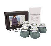 DesignEtte Kit de Tejer de faroles Chinos Jumper 100% algodón Egipcio, Cuencos y patrón de iniciación, Caja de 100 g ≈205 m/5 Capas, Gris/Verde 965, X-Large