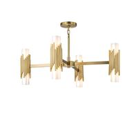 Designix Lámpara de araña art déco 8 luces, latón envejecido, tubos opal | 8 casquillos E14, acero y vidrio, Ø 83,8 cm x Al 40 cm, para salón, comedor, dormitorio y escalera