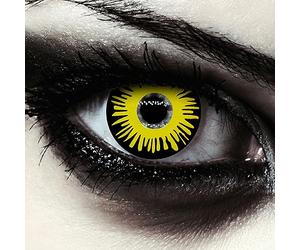 DESIGNLENSES, Dos lentillas de color amarillas y negras para Halloween Jeffrey Dahmer disfraz, 1 par/2 pzs, lentes sin graduación + gratis caso de lente „Yellow Fear"