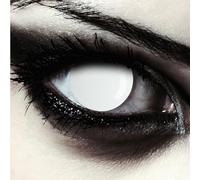 DESIGNLENSES, Dos lentillas de color blanco totalmente para Halloween zombie disfraz, 1 par/2 pzs, sin graduación + caso de lente „Blind White"