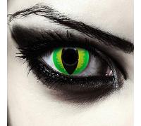 DESIGNLENSES, Dos lentillas de color verde para Halloween serpiente disfraz, 1 par/2 pzs, ojos de gato sin graduación + caso de lente „Green Dragon"
