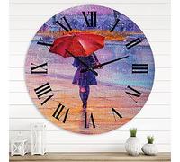DesignQ Reloj de pared de país francés con paraguas rojo bajo la lluvia, reloj de pared grande para decoración de sala de estar