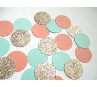 Designs by DH Confeti 100 Piezas de Papel Festoneado Círculos Verde Azulado Coral Peach Oro Cumpleaños Boda Fiesta Decoración