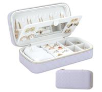 DesignSter Joyero Pequeño, Caja Joyero de Viaje para Mujer, Organizador de Joyas de Viaje de PU con Relieve y Espejo para Anillos, Pendientes, Collares y Pulseras, Morado