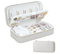 DesignSter Joyero Pequeño, Caja Joyero de Viaje para Mujer, Organizador de Joyas de Viaje de PU con Relieve y Espejo para Anillos, Pendientes, Collares y Pulseras, Gris