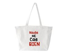 desiGntec Bolsa de Tela con Mensaje 'Nadie Me Cae Bien', Tote Bag de Polialgodón, Beig | Tote bag con cremallera | Bolsa Tela Mensaje | Bolsa compra reutilizable | bolsa plegable