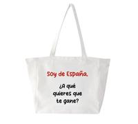 desiGntec Bolsa Tote Beig 'Soy de España, ¿A qué quieres que te gane?' | Bolsa Polialgodón | Tote bag con cremallera y bolsillo | Bolsa tela especial creativ@s | Asa 63 cm