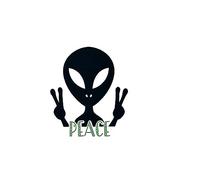 desiGntec Pegatina Sticker para Vehiculo Exterior| Uso versatil Diseño original Alien con simbolo Paz |1 unidad adhesivo para Coche Moto Scooter Quad ATV Biclicleta Cascos-Mundo desconocido