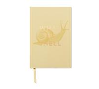 Designworks Ink Cuaderno divertido de tapa dura suave al tacto con páginas a rayas y marcador de cinta para el trabajo, escritura, diario, diario vintage de caracol amarillo What the Shell