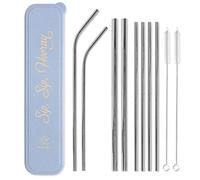 DesignWorks - Pajitas de acero inoxidable para beber y caja de almacenamiento, 8 unidades, color azul