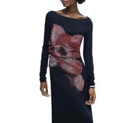 Desigual Vestido granadina, negro, blanco cáscara de huevo Talla 38