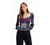 Desigual Blus_Patch Flowers 2000 Black Blouse Mujer