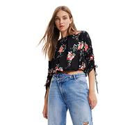 Desigual Blusa de Manga Larga Camiseta, Negro, S para Mujer