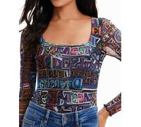 Desigual Woman Knit Body Long Sleeve Blouse, Negro, M Mujeres