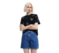 Desigual Camiseta de Manga Corta de Punto para Mujer, Negro, XL