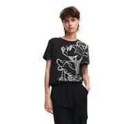 Desigual Camiseta de Manga Corta de Punto para Mujer, Negro, XXL