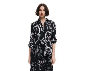 Desigual Camiseta de Manga Larga para Mujer Blouse, Negro, XL