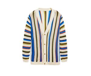 Desigual Cárdigan azul / oliva / rojo / blanco lana XL azul / oliva / rojo / blanco lana