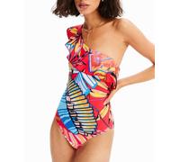 Desigual Desigual - Bañador asimétrico volante de mujer. Coral Talla 36
