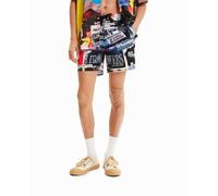 Desigual Desigual - Bañador corto periódico de hombre. Negro Talla 1
