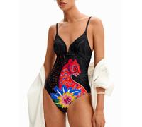 Desigual Desigual - Bañador tirantes felino de mujer. Negro Talla 38