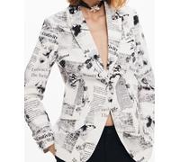 Desigual Desigual - Blazer recta texto y flores de mujer. Crudo Talla 36