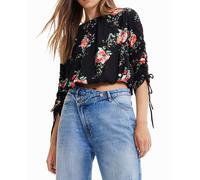 Desigual Blusa de Manga Larga Camiseta, Negro, S para Mujer