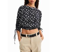 Desigual Desigual - Blusa corta fruncido flores de mujer. Azul Talla 40