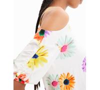 Desigual Desigual - Blusa corta fruncido flores de mujer. Blanco Talla 44