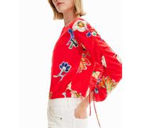 Desigual Desigual - Blusa corta fruncido flores de mujer. Rojo Talla 40