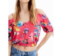 Desigual Desigual - Blusa corta fruncido flores de mujer. Rosa claro Talla 42