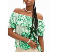 Desigual Desigual - Blusa patch flores volante de mujer. Verde claro Talla 38