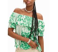 Desigual Desigual - Blusa patch flores volante de mujer. Verde claro Talla 40