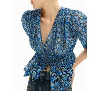Desigual Desigual - Blusa plumeti flores de mujer. Azul marino Talla 38