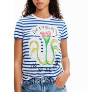 Desigual Desigual - Camiseta rayas flor de mujer. Azul marino Talla 36