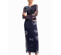 Desigual Desigual - Falda midi tul periódico de mujer. Azul Talla 36