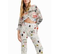 Desigual Desigual - Pantalón aberturas periódico de mujer. Blanco Talla 36