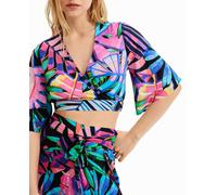 Desigual Desigual - Top cropped cruzado tropical de mujer. Azul marino Talla 42