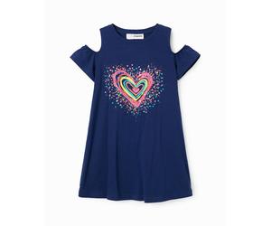 Desigual Desigual - Vestido camiseta cut-outs corazón de niña. Azul marino Talla 13 años