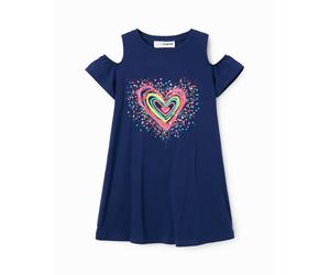 Desigual Desigual - Vestido camiseta cut-outs corazón de niña. Azul marino Talla 7 años