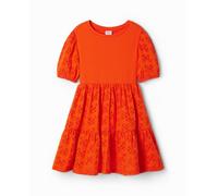 Desigual Desigual - Vestido combinado bordado suizo de niña. Rojo Talla 3 años