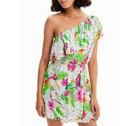 Desigual Desigual - Vestido corto asimétrico tropical de mujer. Blanco Talla 36