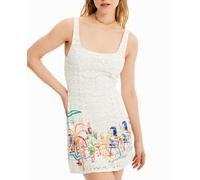 Desigual Desigual - Vestido corto encaje ilustraciones de mujer. Blanco Talla 42