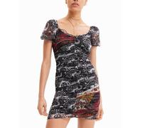 Desigual Desigual - Vestido corto fruncido paisley de mujer. Negro Talla 40