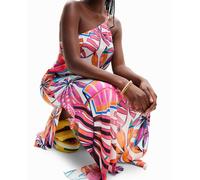 Desigual Desigual - Vestido midi asimétrico tropical de mujer. Blanco Talla 38