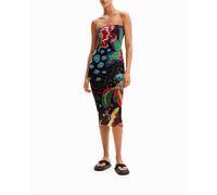 Desigual Desigual - Vestido midi bandeau dibujos jungla de mujer. Gris Talla 44
