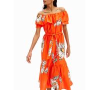 Desigual Desigual - Vestido midi volante margaritas de mujer. Naranja Talla 44